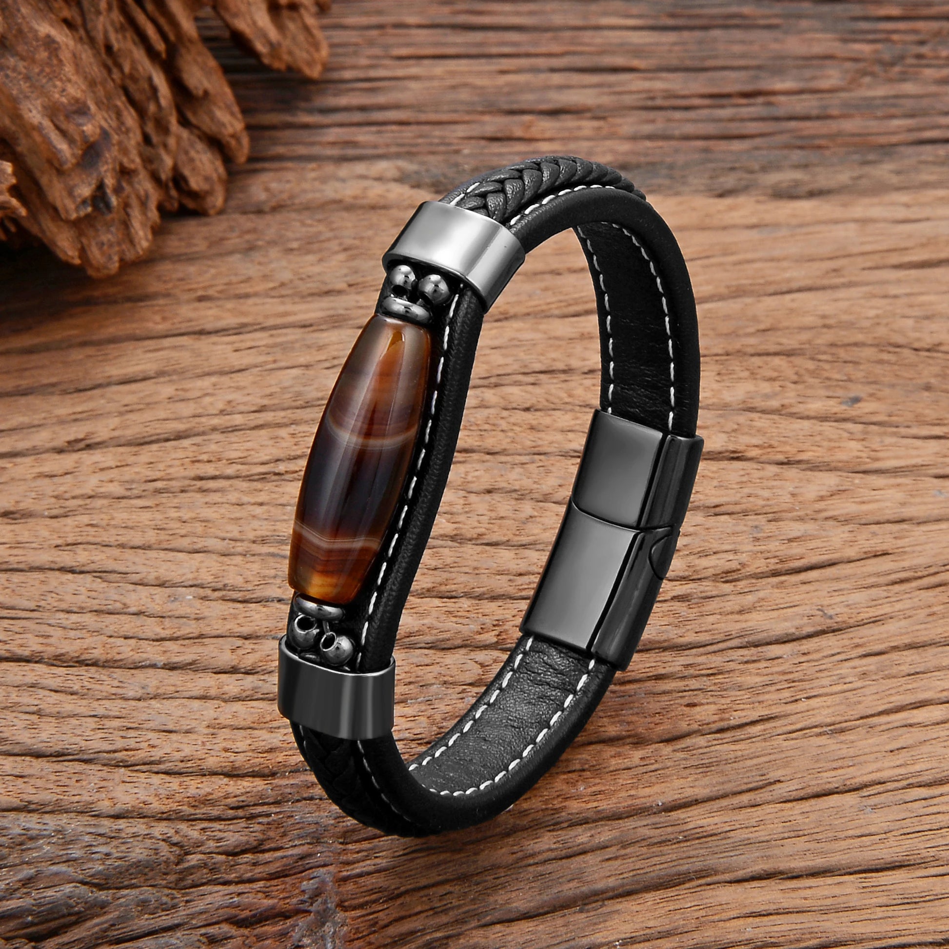 Kyoto Spirit bracelet cuir agate naturelle goutte d’eau