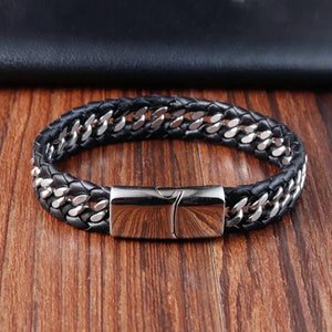 Iron Link bracelet cuir tressé acier inox - bracelet homme GoHappy
