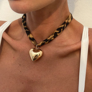 Collier Velours Léopard Pendentif Doré Femme Ethnique Boho Chic - collier femme GoHappy