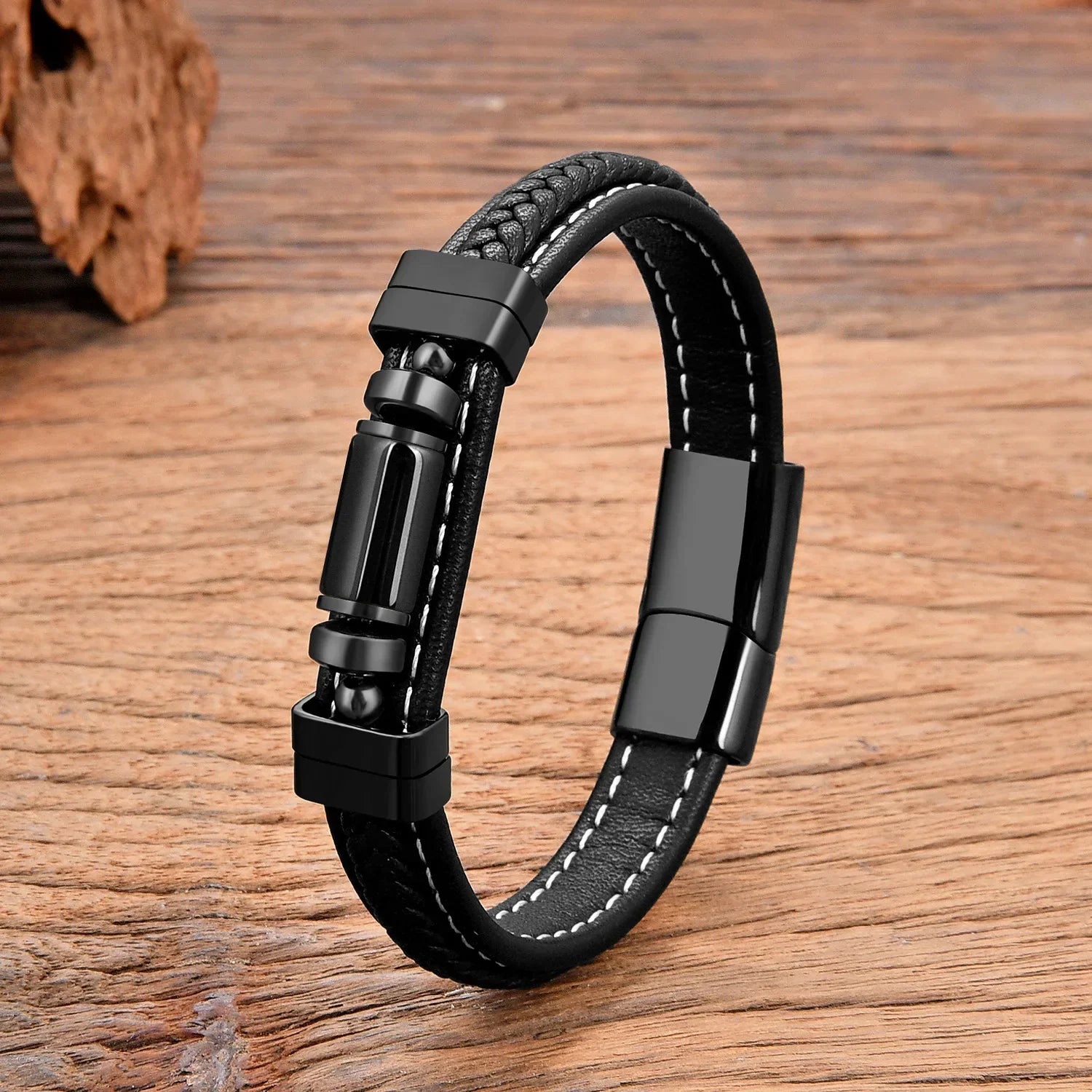 Bracelet Cuir Style et Bien-être en Pierres Naturelles pour Homme