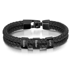 Bracelets Cuir Acier Personnalisé Gravure Prénoms Famille - bracelets personnalisables GoHappy