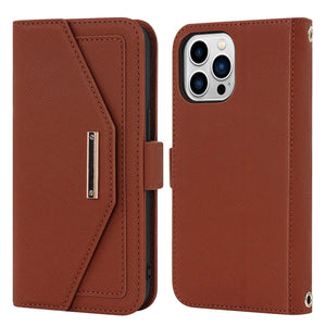 Étui Portefeuille Bandoulière Magnétique Cuir avec Miroir pour iPhone - coque pour smartphone GoHappy