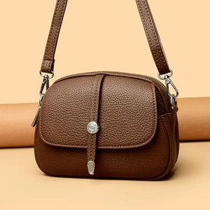Sac Bandoulière Rétro Cuir Souple Femme - Petit Sac Rond Vintage 3 Compartiments - Sac à main GoHappy