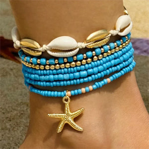 Set Bracelets Coquillage Perles Riz Étoile Mer Bohème Fait Main - Bracelets GoHappy