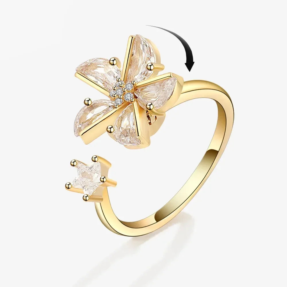 Bagues Spinner Rotatives Fleur Abeille en Cristal Argent Ajustables - bague femme GoHappy