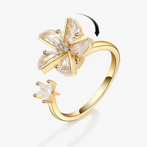 Bagues Spinner Rotatives Fleur Abeille en Cristal Argent Ajustables - bague femme GoHappy