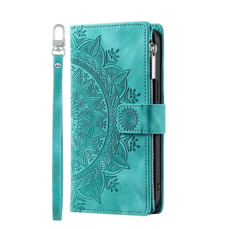 Protection iPhone Mandala Zip Portefeuille Cuir Gaufré Porte-Cartes - Coques pour téléphones portables GoHappy