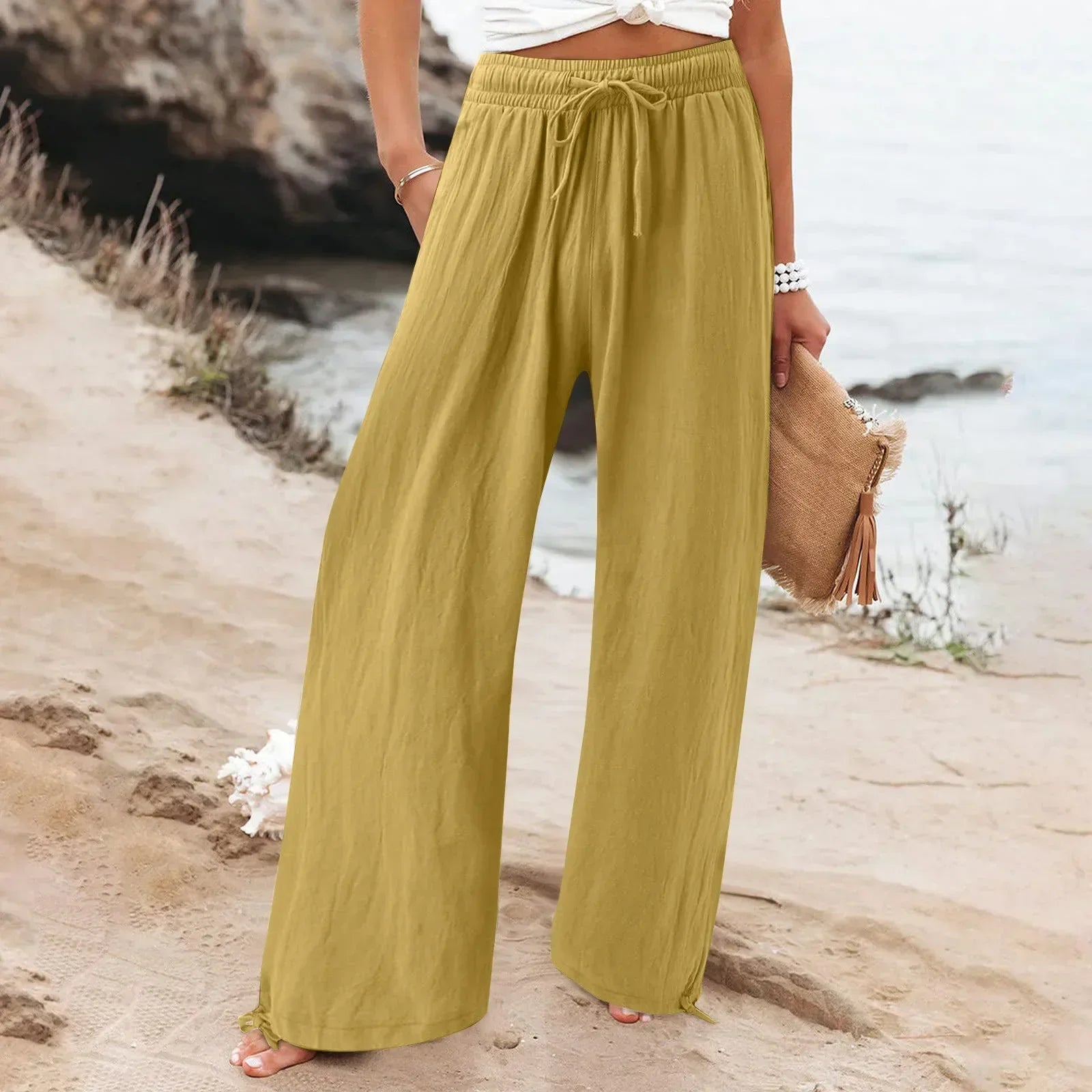 Pantalon Large Femme Fluide Été – 18 Coloris, Poches, Taille Élastique - pantalon fluide femme GoHappy