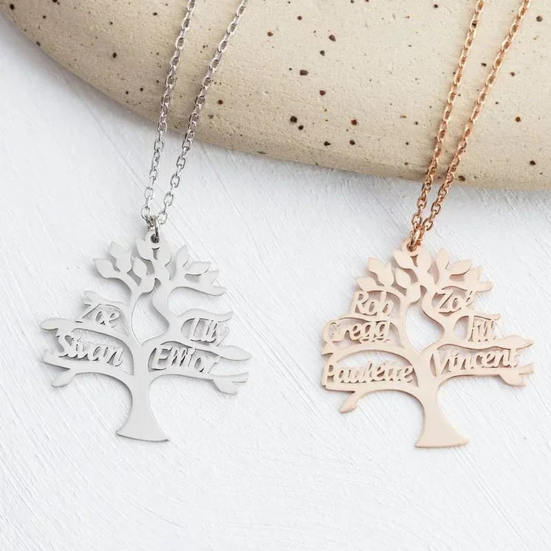 Collier Arbre de Vie Personnalisé Prénoms Gravés Famille Acier