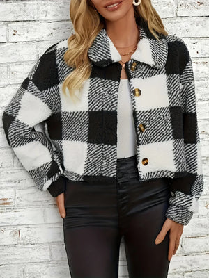 Manteau Court Teddy Femme Carreaux Chaud Automne Hiver Casual - manteau femme GoHappy