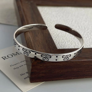 Bracelet jonc femme Jardin Vintage Fleurs Gravées argent 925 motif en relief GoHappy France