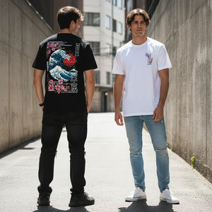 T-shirt Vague Hokusai Tokyo Homme Imprimé Dos Sakura Streetwear - t-shirt homme GoHappy