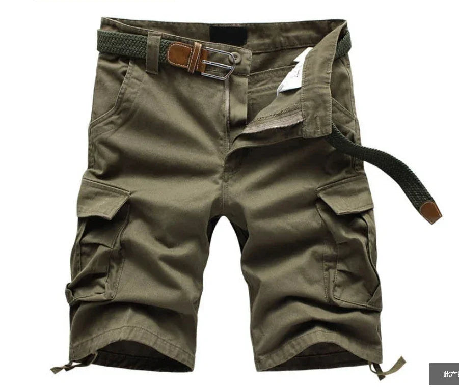 Short cargo homme été coton multipoches plage casual urbain