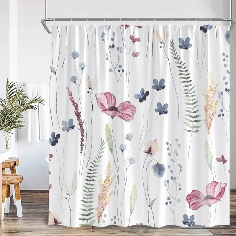 Rideau Douche Moderne Floral Polyester 11 Tailles + Crochets - rideau de douche GoHappy