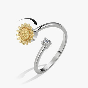 Bagues Spinner Rotatives Fleur Abeille en Cristal Argent Ajustables - bague femme GoHappy