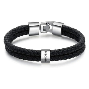 Bracelets Cuir Acier Personnalisé Gravure Prénoms Famille - bracelets personnalisables GoHappy