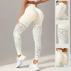 Legging Femme Ajouré Jacquard Taille Haute Slim Fitness Yoga - leggings GoHappy