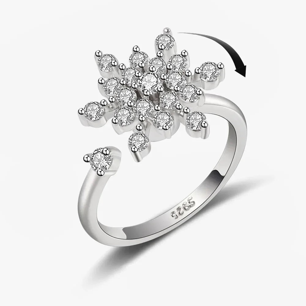 Bagues Spinner Rotatives Fleur Abeille en Cristal Argent Ajustables - bague femme GoHappy