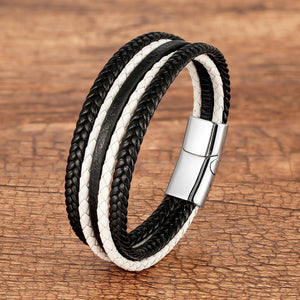 Bracelet Masculin Cuir Tressé Style Bohème Fermoir Aimanté - bracelet cuir GoHappy