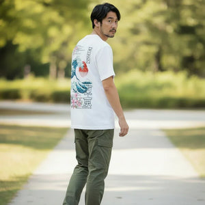 T-shirt Vague Hokusai Tokyo Homme Imprimé Dos Sakura Streetwear - t-shirt homme GoHappy
