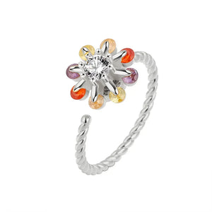 Bagues Spinner Rotatives Fleur Abeille en Cristal Argent Ajustables - bague femme GoHappy