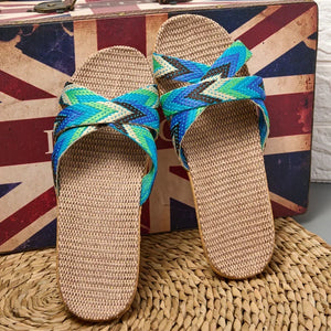 Mules femme lin léger semelle EVA maison été - tongs GoHappy