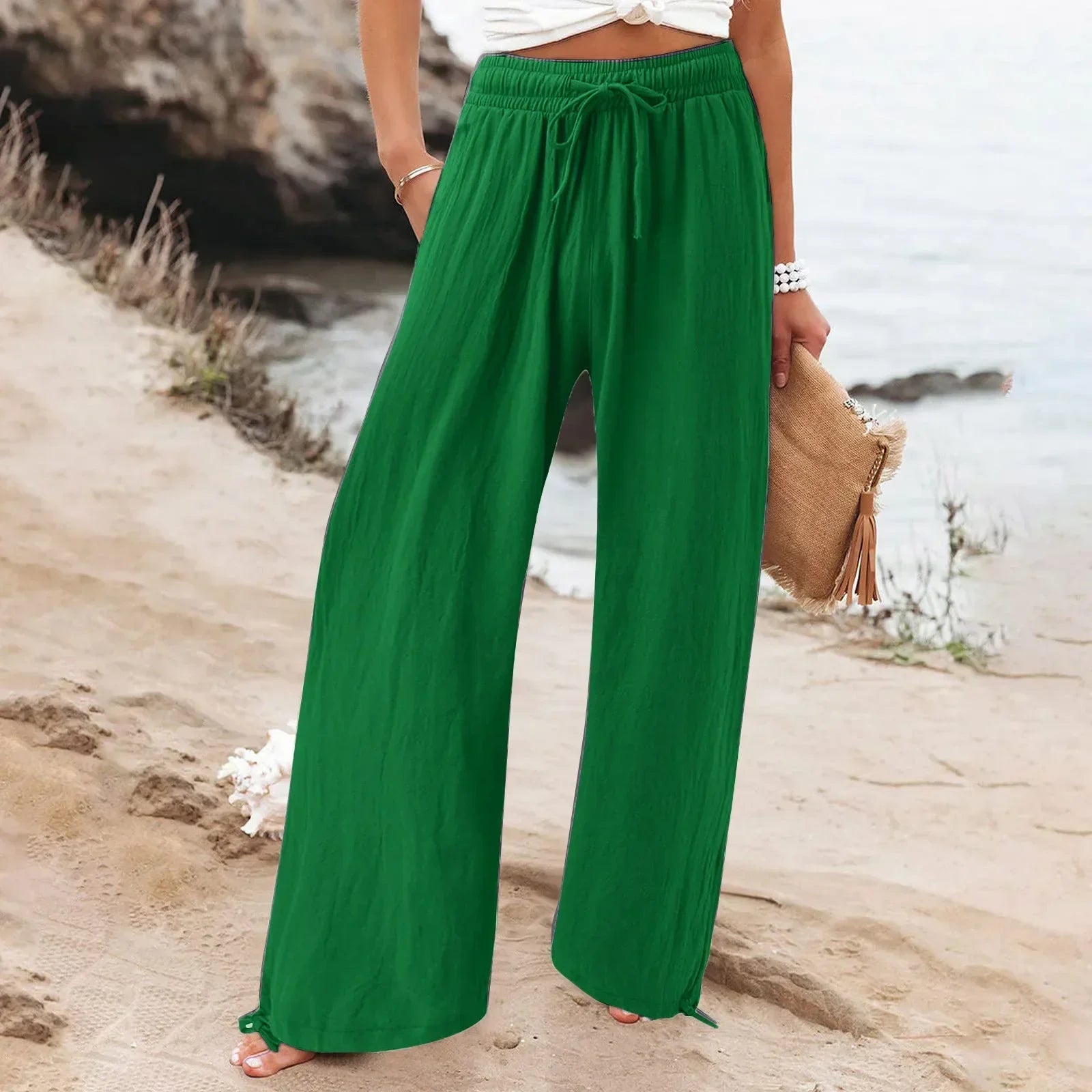 Pantalon Large Femme Fluide Été – 18 Coloris, Poches, Taille Élastique - pantalon fluide femme GoHappy