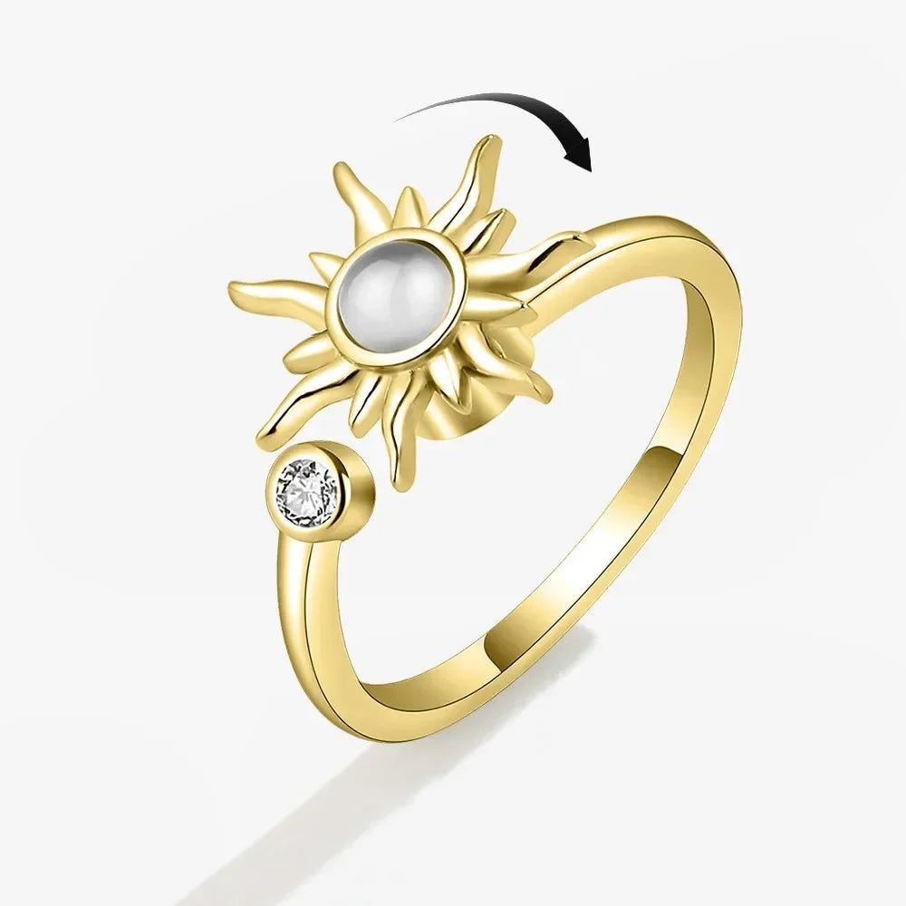 Bagues Spinner Rotatives Fleur Abeille en Cristal Argent Ajustables - bague femme GoHappy