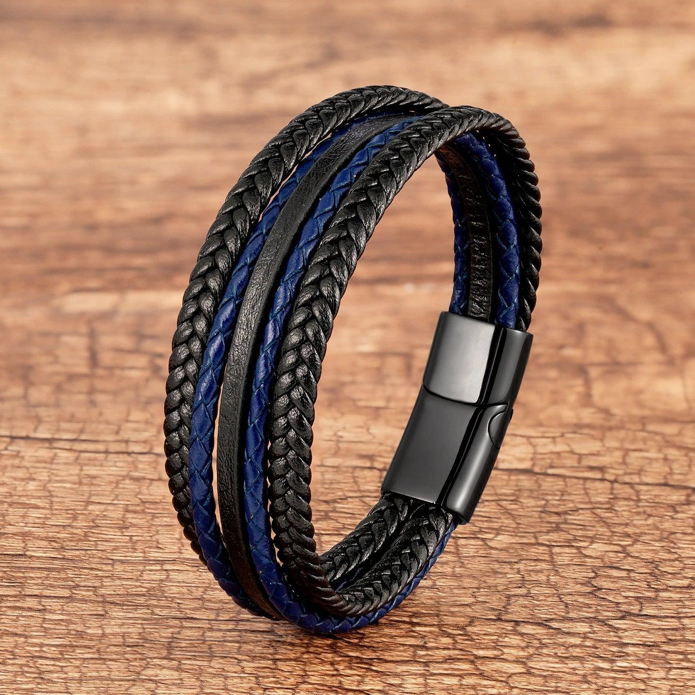 Bracelet Masculin Cuir Tressé Style Bohème Fermoir Aimanté - bracelet cuir GoHappy