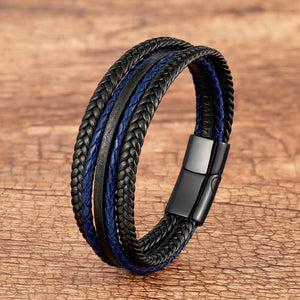 Bracelet Masculin Cuir Tressé Style Bohème Fermoir Aimanté - bracelet cuir GoHappy
