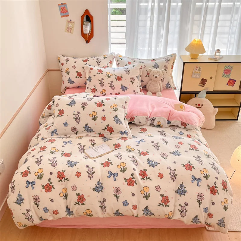 Housse Couette Velours Enfant Motifs Cartoon Douce Chaude 150-220cm