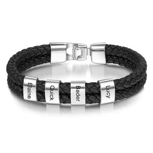 Bracelets Cuir Acier Personnalisé Gravure Prénoms Famille - bracelets personnalisables GoHappy