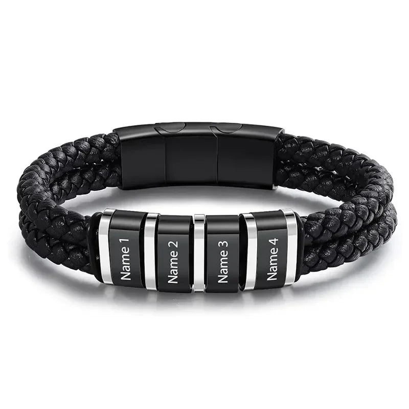 Bracelets Cuir Acier Personnalisé Gravure Prénoms Famille - bracelets personnalisables GoHappy
