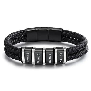Bracelets Cuir Acier Personnalisé Gravure Prénoms Famille - bracelets personnalisables GoHappy