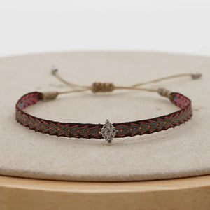 Bracelet Amitié Femme Coton Fin - Charm Cœur Strass Ajustable - bracelets femme cordon GoHappy