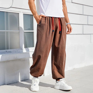 pantalon ample lin marron homme cordon rouge vêtements confortables GoHappy France