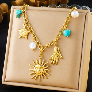 Colliers Costa Luz soleil coquillage perles dorées - colliers GoHappy