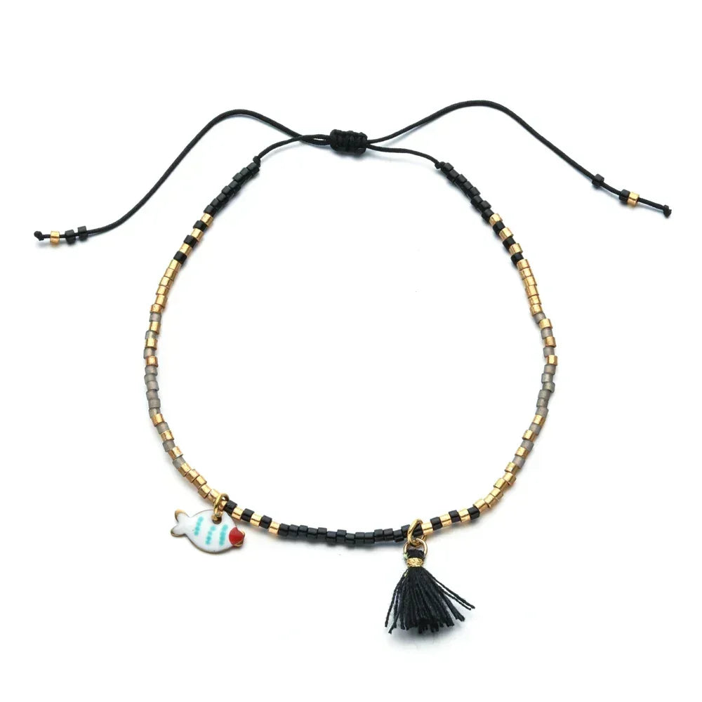 Bracelet femme boho perles Miyuki pompon coloré - bracelet perles GoHappy