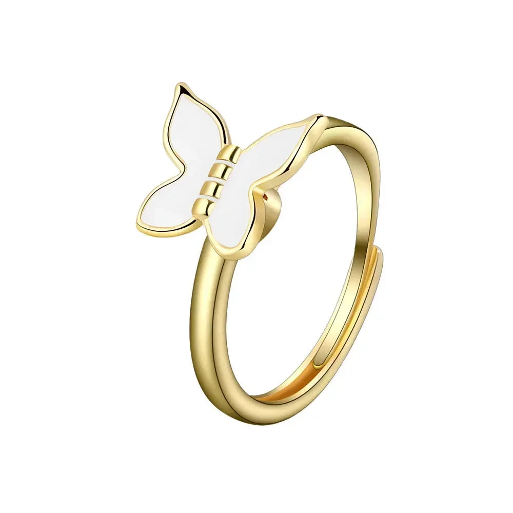 Bagues Spinner Rotatives Fleur Abeille en Cristal Argent Ajustables - bague femme GoHappy