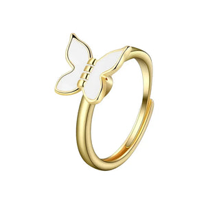 Bagues Spinner Rotatives Fleur Abeille en Cristal Argent Ajustables - bague femme GoHappy
