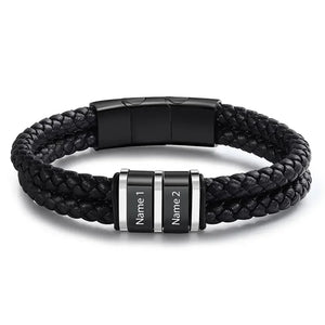 Bracelets Cuir Acier Personnalisé Gravure Prénoms Famille - bracelets personnalisables GoHappy