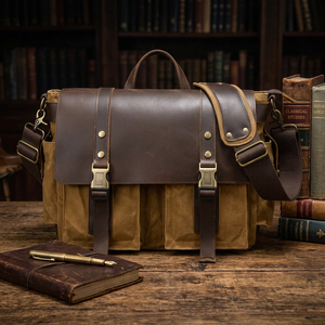 sac bandoulière vintage cuir marron et toile beige style messager GoHappy.fr