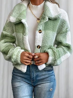 Manteau Court Teddy Femme Carreaux Chaud Automne Hiver Casual - manteau femme GoHappy