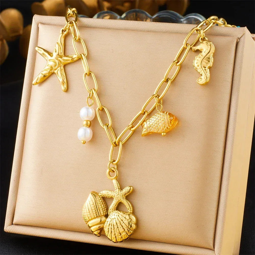 Colliers Costa Luz soleil coquillage perles dorées - colliers GoHappy