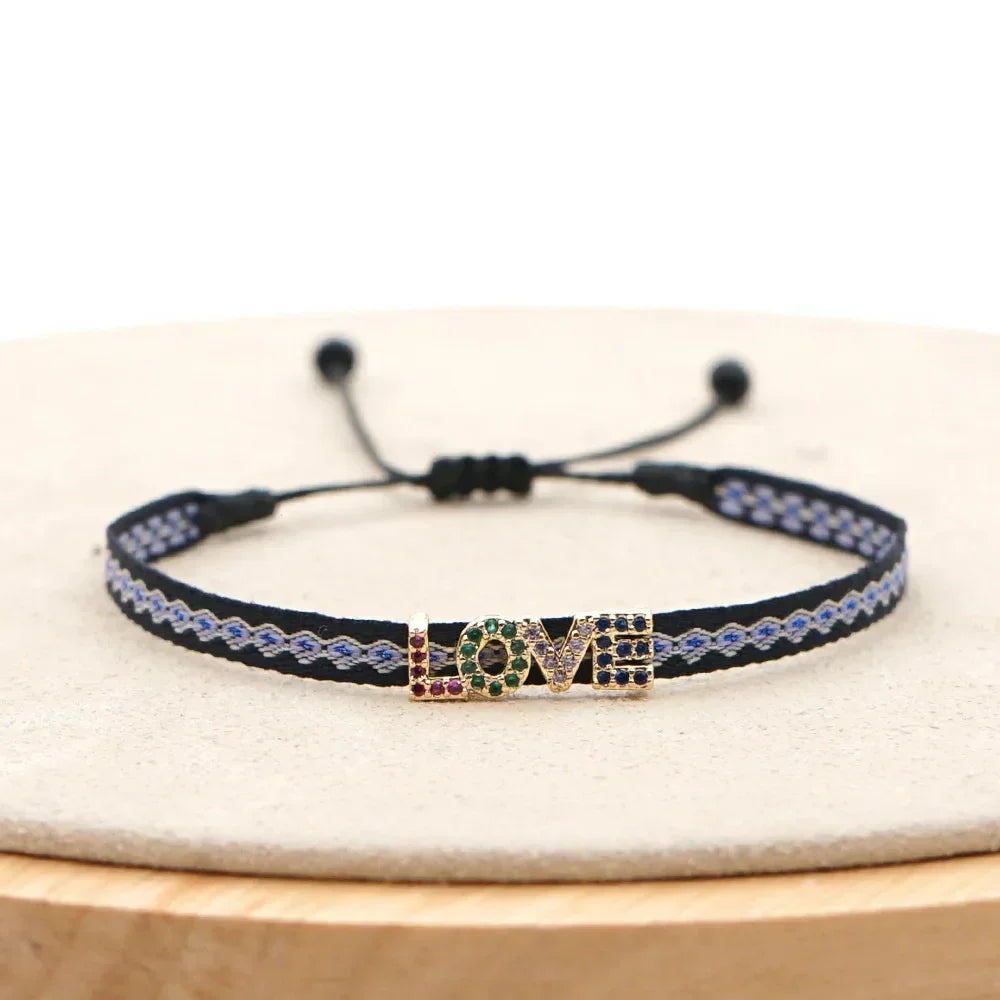 Bracelet Amitié Femme Coton Fin - Charm Cœur Strass Ajustable - bracelets femme cordon GoHappy