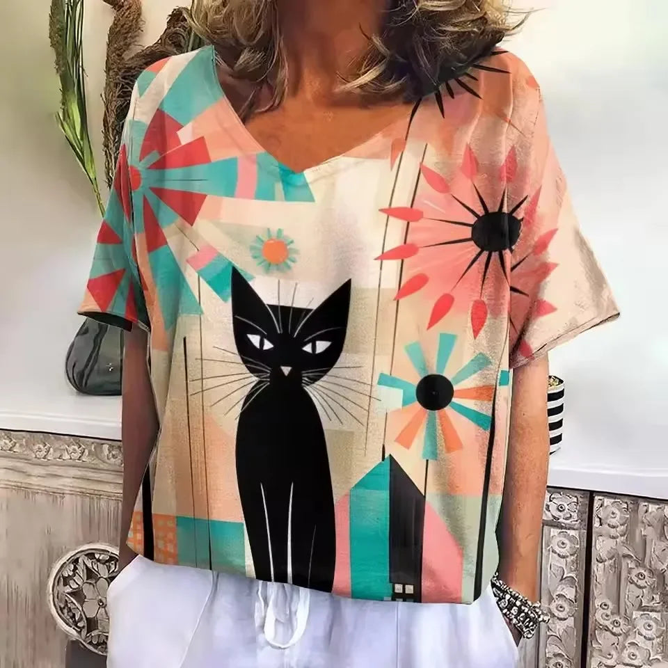 Collection Crazy Cats – T-shirts Oversize Femme à Motif Chat