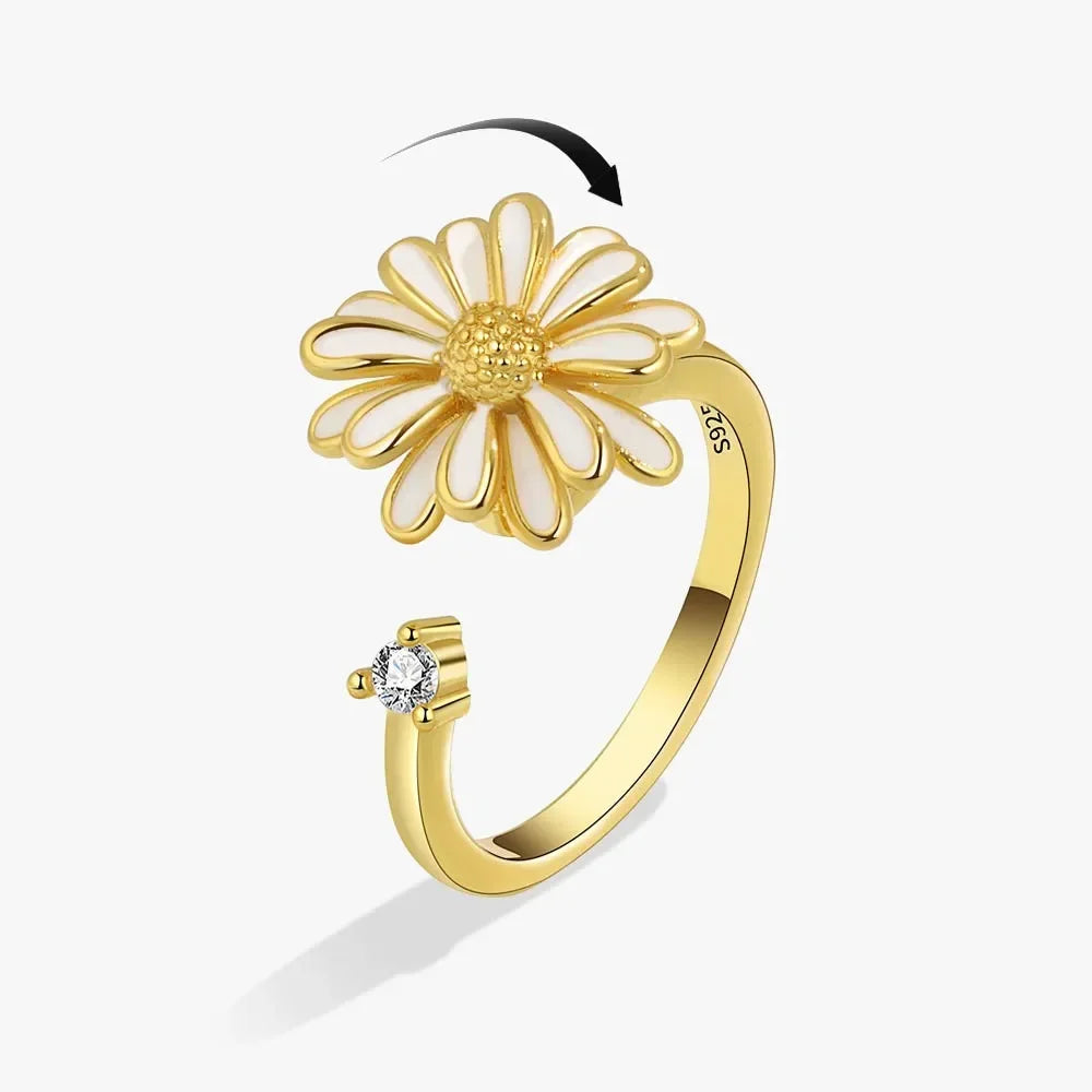 Bagues Spinner Rotatives Fleur Abeille en Cristal Argent Ajustables - bague femme GoHappy