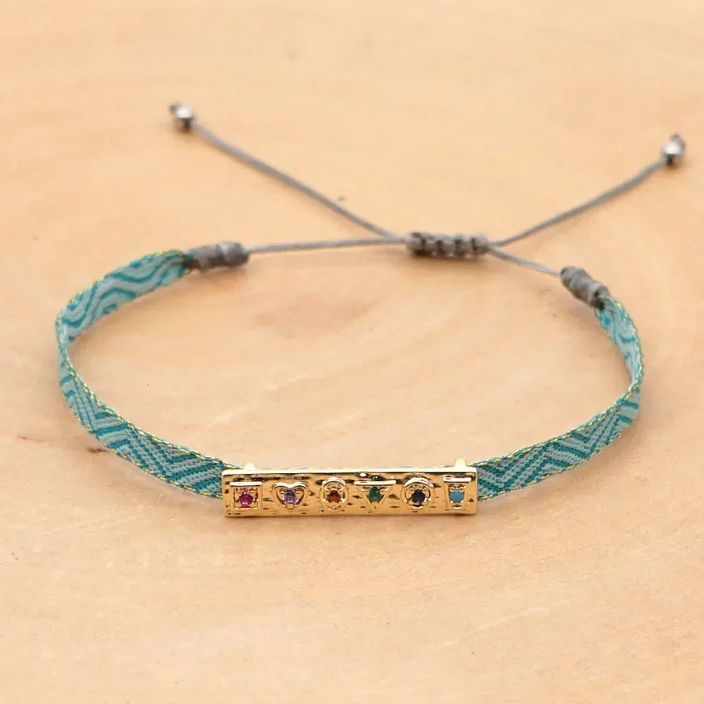 Bracelet Amitié Femme Coton Fin - Charm Cœur Strass Ajustable - bracelets femme cordon GoHappy