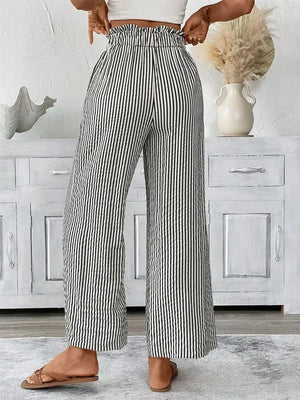 Pantalon Large Rayures Femme Taille Haute Fluide Bohème - pantalons larges GoHappy