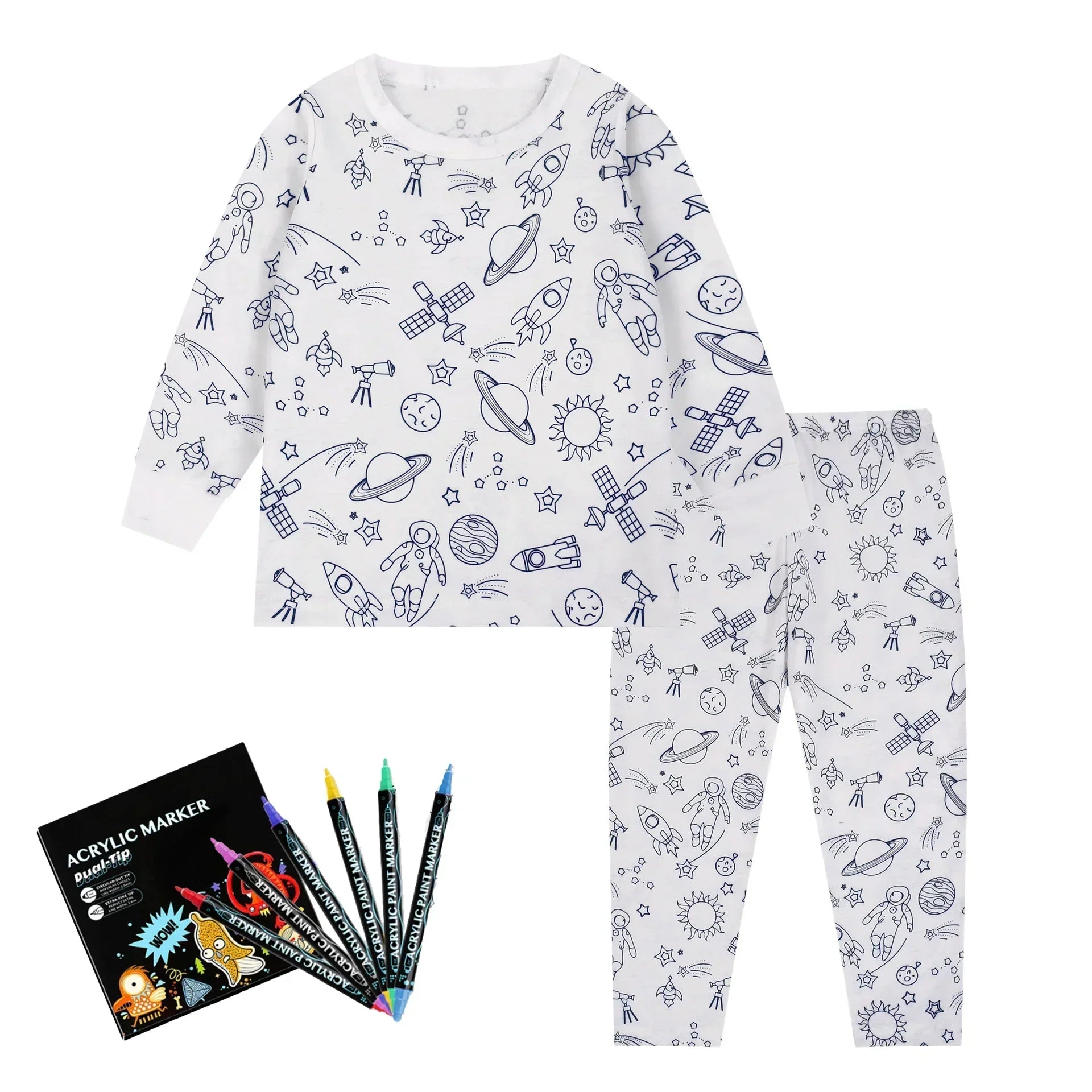 Pyjama Enfant à Colorier Créatif Réutilisable 6 Feutres Inclus - pyjamas coloriage GoHappy